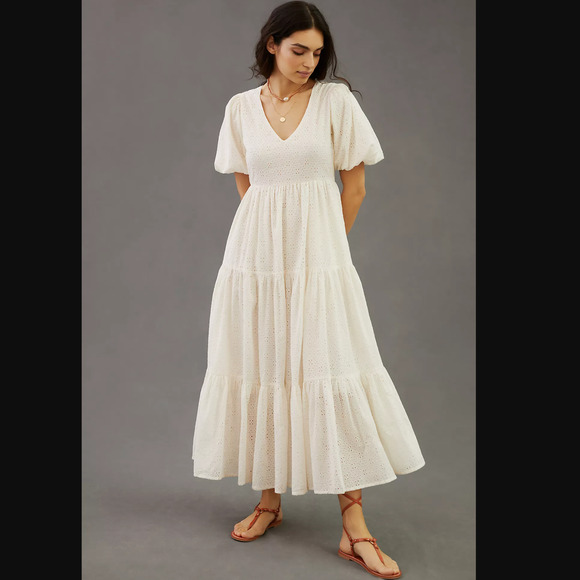 NWT MOTHER V-Neck Short Sleeve White Maxi Dress - XS - Picture 2 of 6